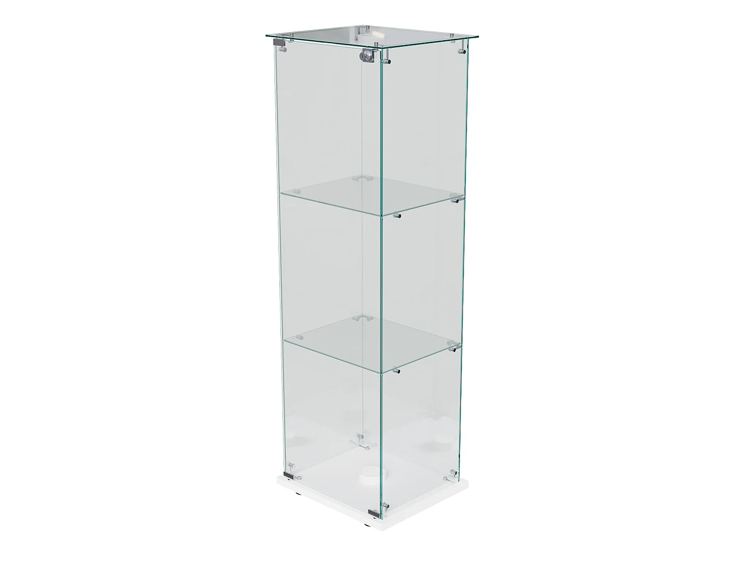 DreamMespace Vitrine Verre Trempé 39.8x35x123.3 cm - Meuble de Rangement 3 Niveaux avec Spot LED & Clé, Blanc