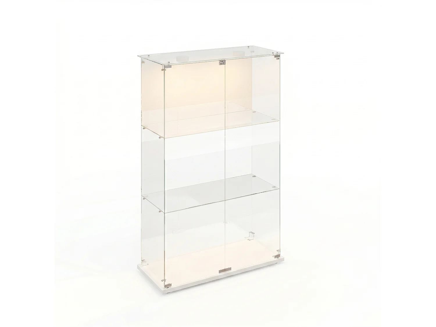DreamMespace Vitrine Verre Trempé 78.5x35x123.3 cm - Meuble de Rangement Double Porte 3 Niveaux avec Spot LED, Blanc