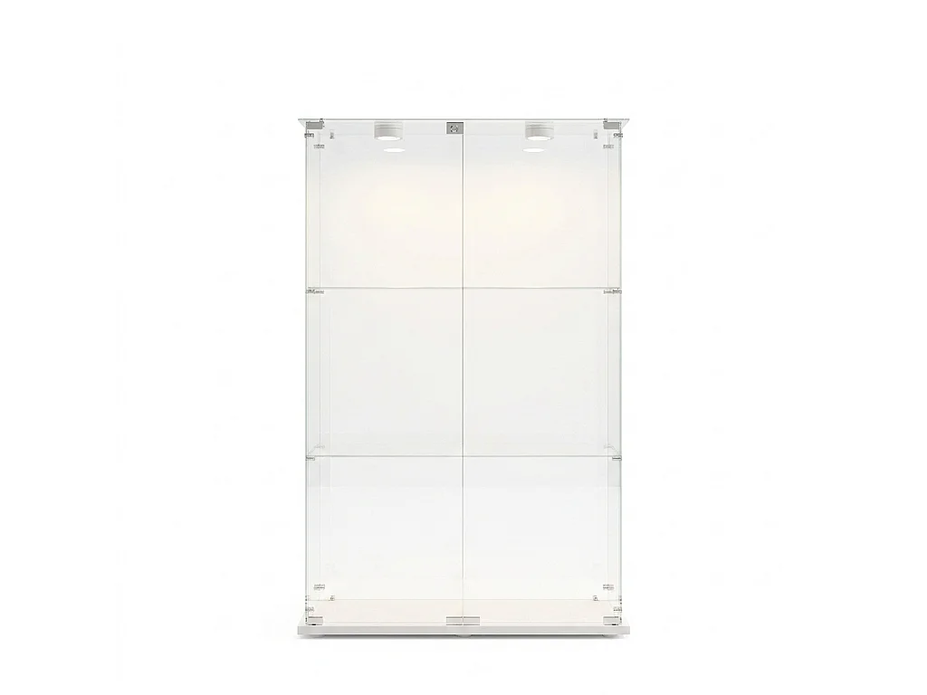 DreamMespace Vitrine Verre Trempé 78.5x35x123.3 cm - Meuble de Rangement Double Porte 3 Niveaux avec Spot LED, Blanc