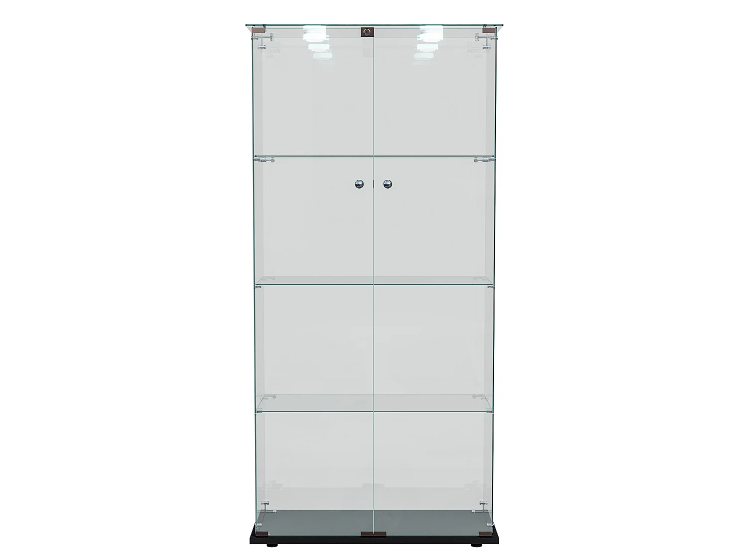 DreamMespace Vitrine Verre Trempé 78.5x35x163 cm - Meuble de Rangement Double Porte 4 Niveaux avec Spot LED, Noir