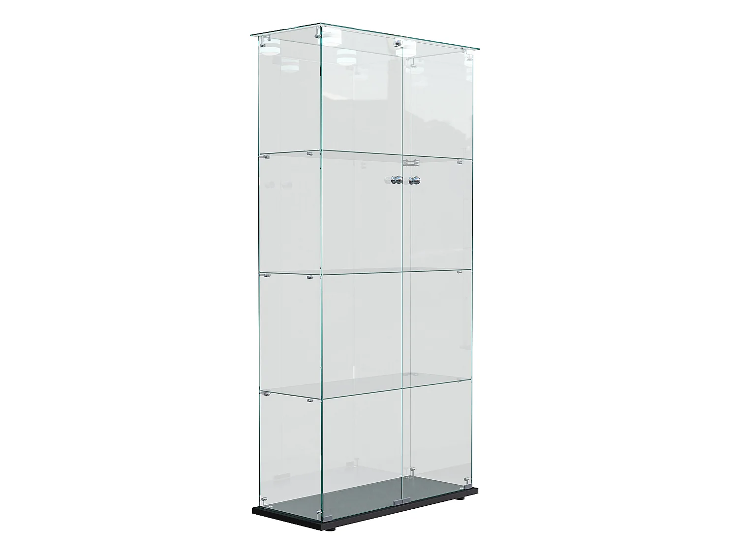 DreamMespace Vitrine Verre Trempé 78.5x35x163 cm - Meuble de Rangement Double Porte 4 Niveaux avec Spot LED, Noir