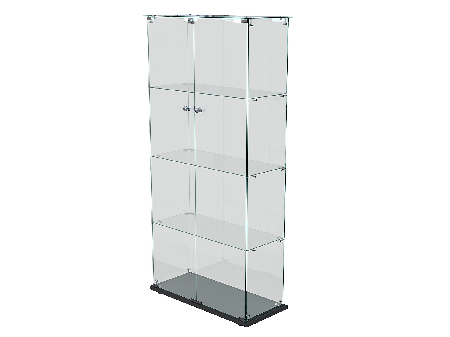 DreamMespace Vitrine Verre Trempé 78.5x35x163 cm - Meuble de Rangement Double Porte 4 Niveaux avec Spot LED, Noir