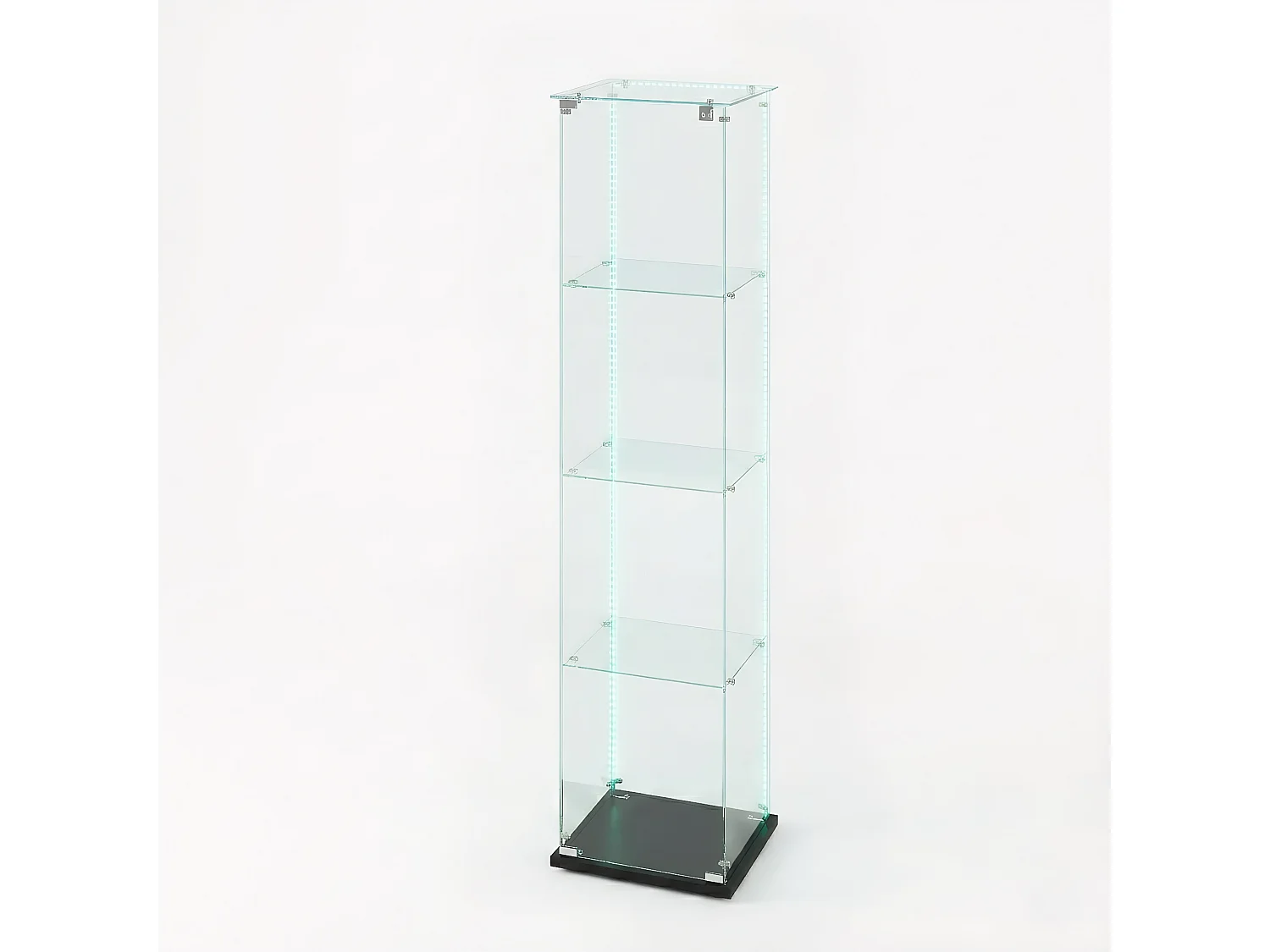 DreamMespace Vitrine Verre Trempé 39.8x35x163 cm - Meuble de Rangement 4 Niveaux avec Ruban LED RGB & Clé, Noir