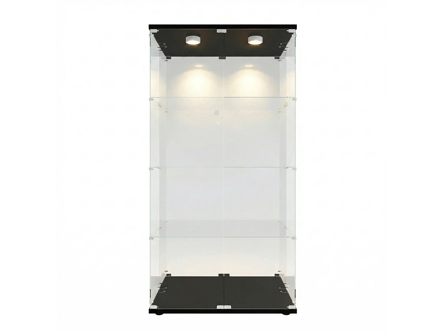 DreamMespace Vitrine Verre Trempé 80.5x36.5x164 cm - Meuble de Rangement Double Porte Miroir & LED, Noir