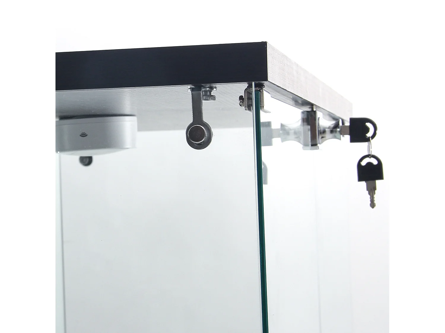 DreamMespace Vitrine Verre Trempé 80.5x36.5x164 cm - Meuble de Rangement Double Porte Miroir & LED, Noir