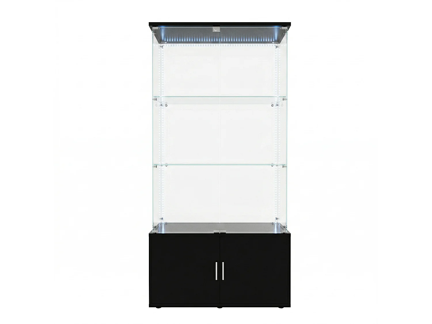 DreamMespace Vitrine Verre Trempé 78.5x35x164 cm - Meuble de Rangement 3 Niveaux avec Caisson & Ruban LED RGB, Noir