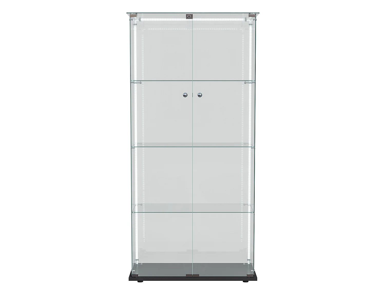 DreamMespace Vitrine Verre Trempé 78.5x35x163 cm - Meuble de Rangement Double Porte 4 Niveaux avec Ruban LED RGB, Noir