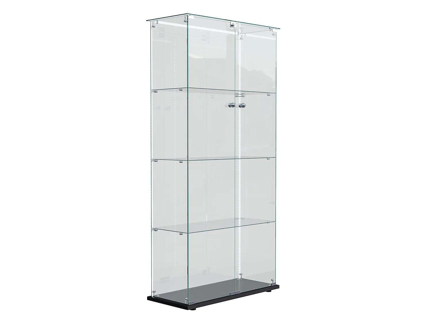 DreamMespace Vitrine Verre Trempé 78.5x35x163 cm - Meuble de Rangement Double Porte 4 Niveaux avec Ruban LED RGB, Noir