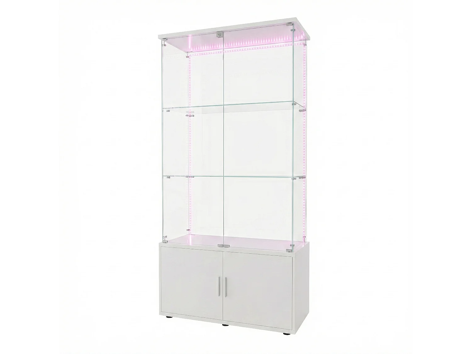 DreamMespace Vitrine Verre Trempé 78.5x35x164 cm - Meuble de Rangement 3 Niveaux avec Caisson & Ruban LED RGB, Blanc