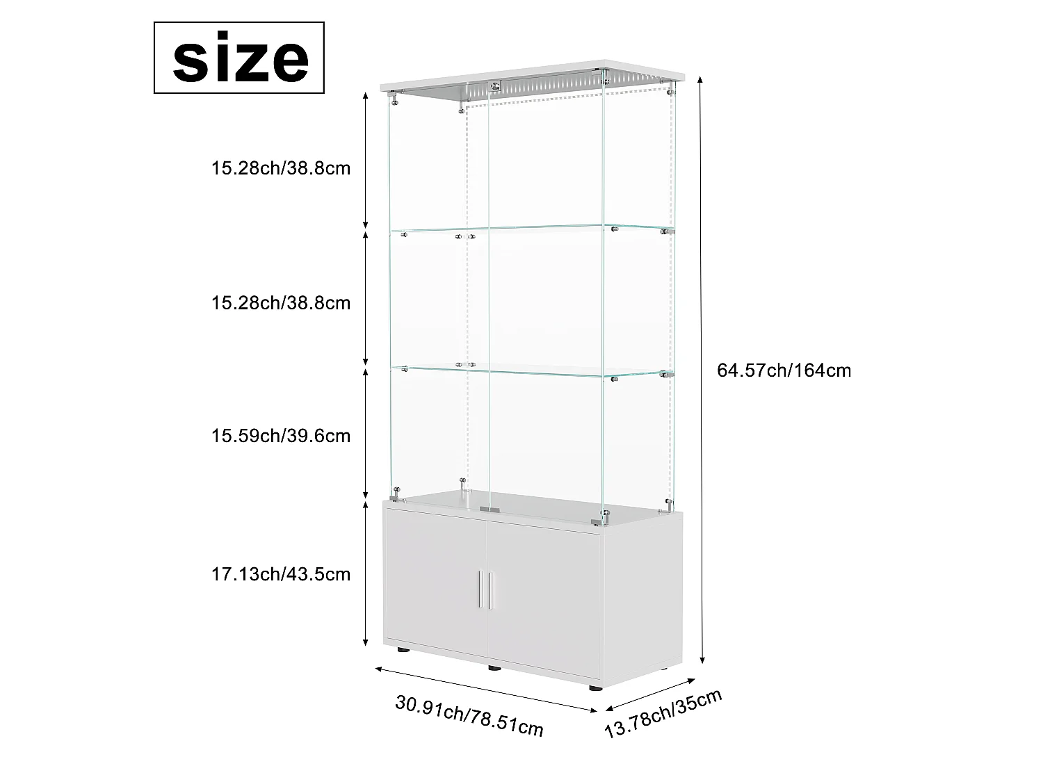 DreamMespace Vitrine Verre Trempé 78.5x35x164 cm - Meuble de Rangement 3 Niveaux avec Caisson & Ruban LED RGB, Blanc