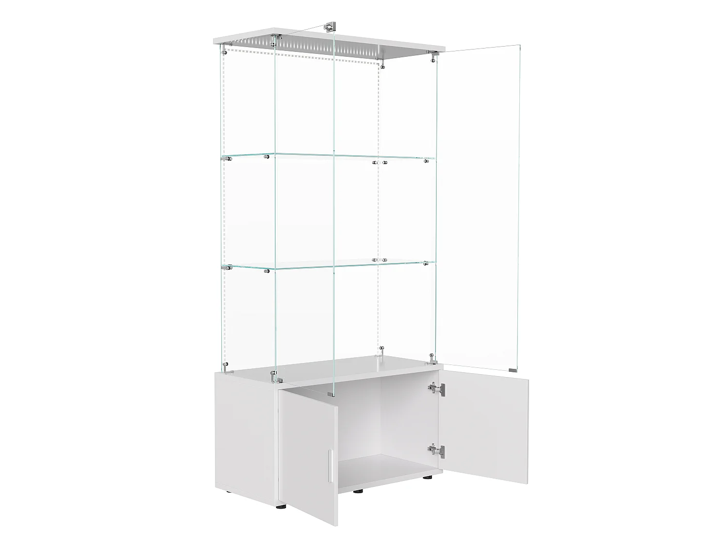 DreamMespace Vitrine Verre Trempé 78.5x35x164 cm - Meuble de Rangement 3 Niveaux avec Caisson & Ruban LED RGB, Blanc