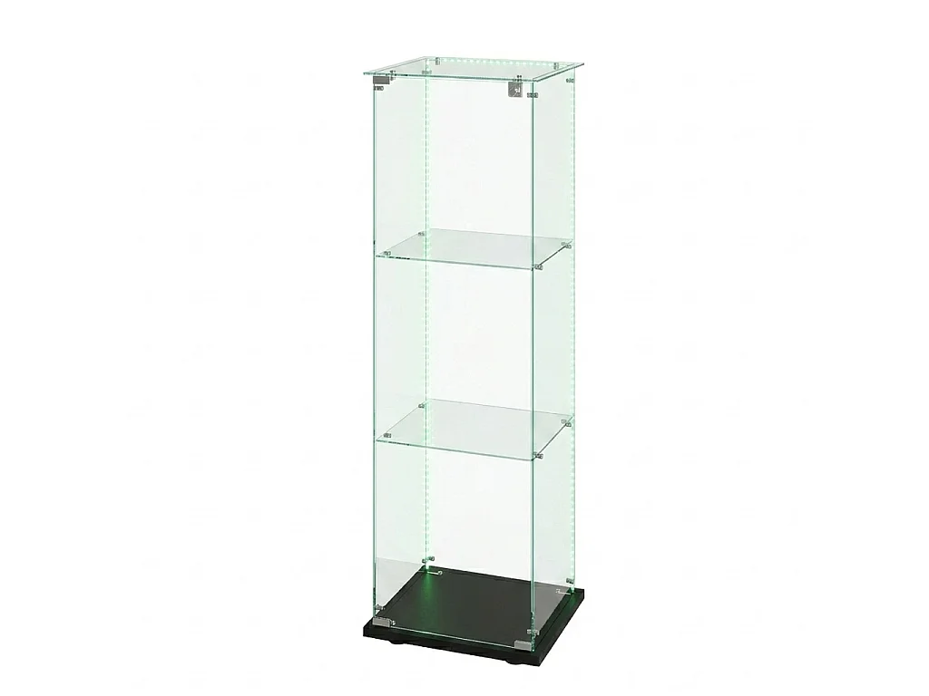 DreamMespace Vitrine Verre Trempé 39.8x35x123.3 cm - Meuble de Rangement 3 Niveaux avec Ruban LED RGB & Clé, Noir
