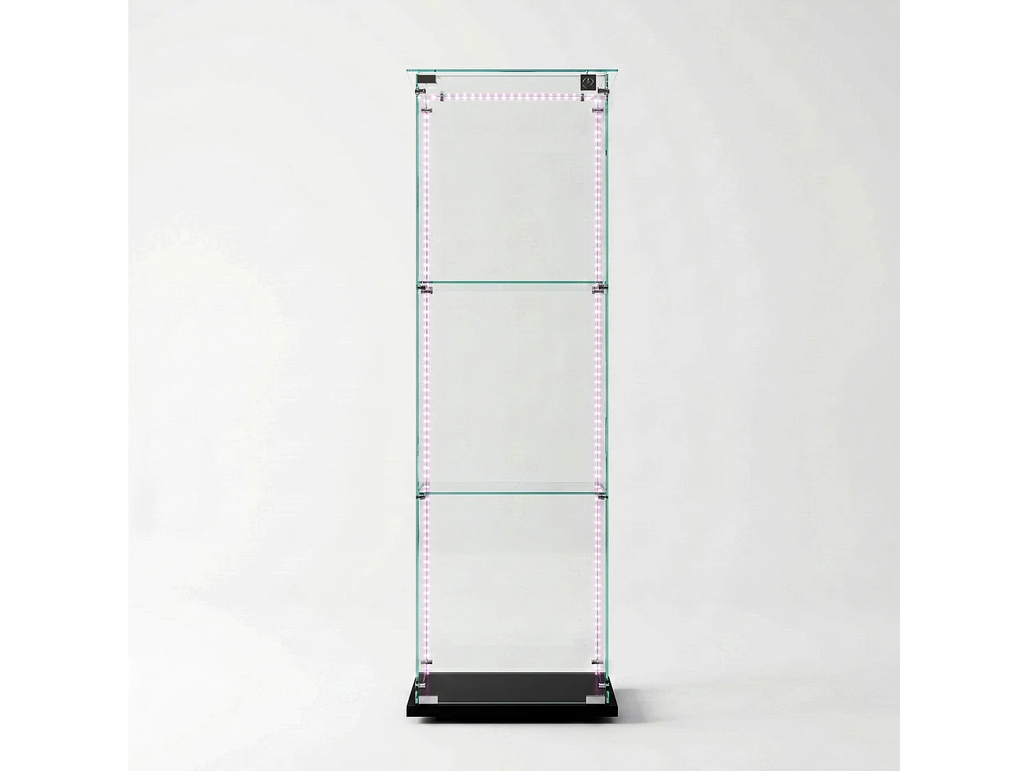 DreamMespace Vitrine Verre Trempé 39.8x35x123.3 cm - Meuble de Rangement 3 Niveaux avec Ruban LED RGB & Clé, Noir