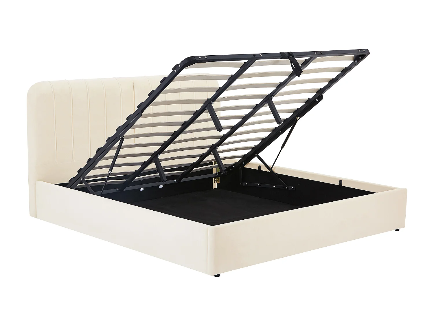 Lit coffre 180 x 200 cm - Tissu effet velours - Beige + Matelas - SORYLA