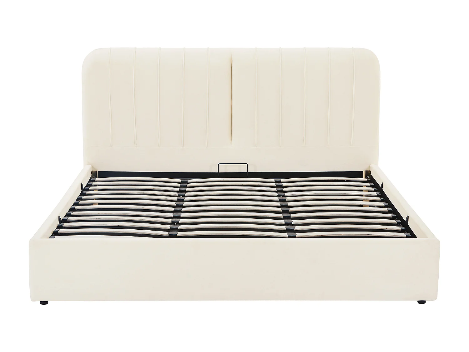 Lit coffre 180 x 200 cm - Tissu effet velours - Beige + Matelas - SORYLA