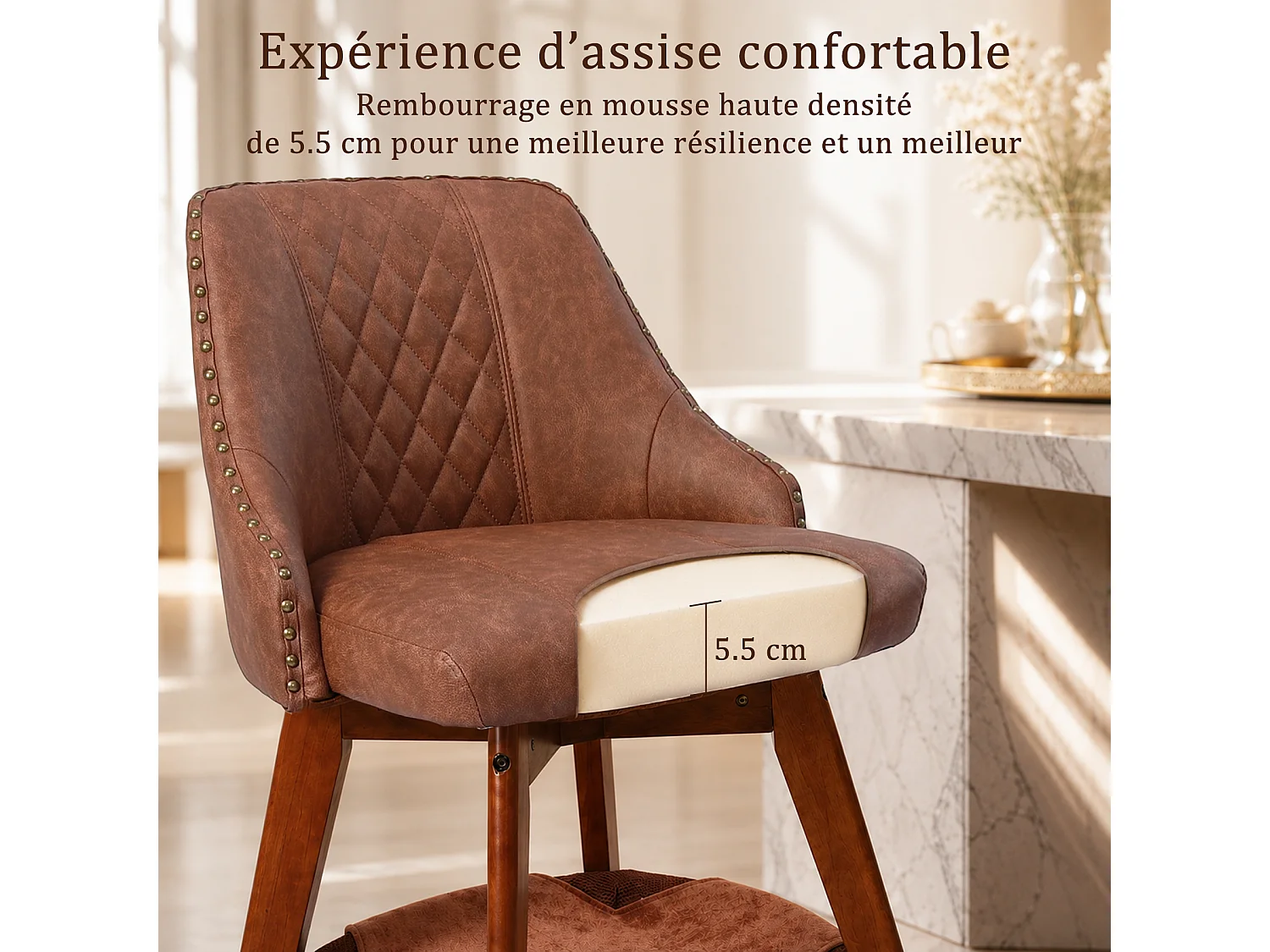 HOMEMIYN Lot de 2 tabourets de bar vintage avec panier pour chat, chaise de bar pivotante à 360°, assise rembourrée en simili cuir PU, structure en bois, pour cuisi