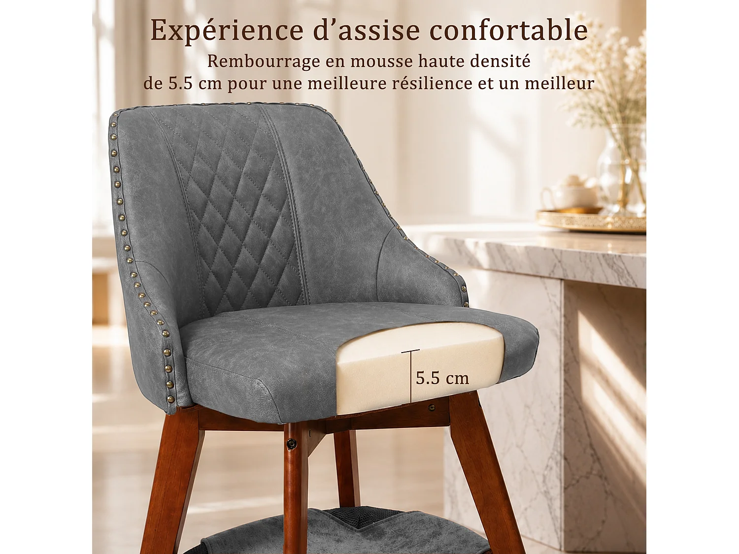 HOMEMIYN Lot de 2 tabourets de bar vintage avec panier pour chat, chaise de bar pivotante à 360°, assise rembourrée en simili cuir PU, structure en bois, pour cuisi