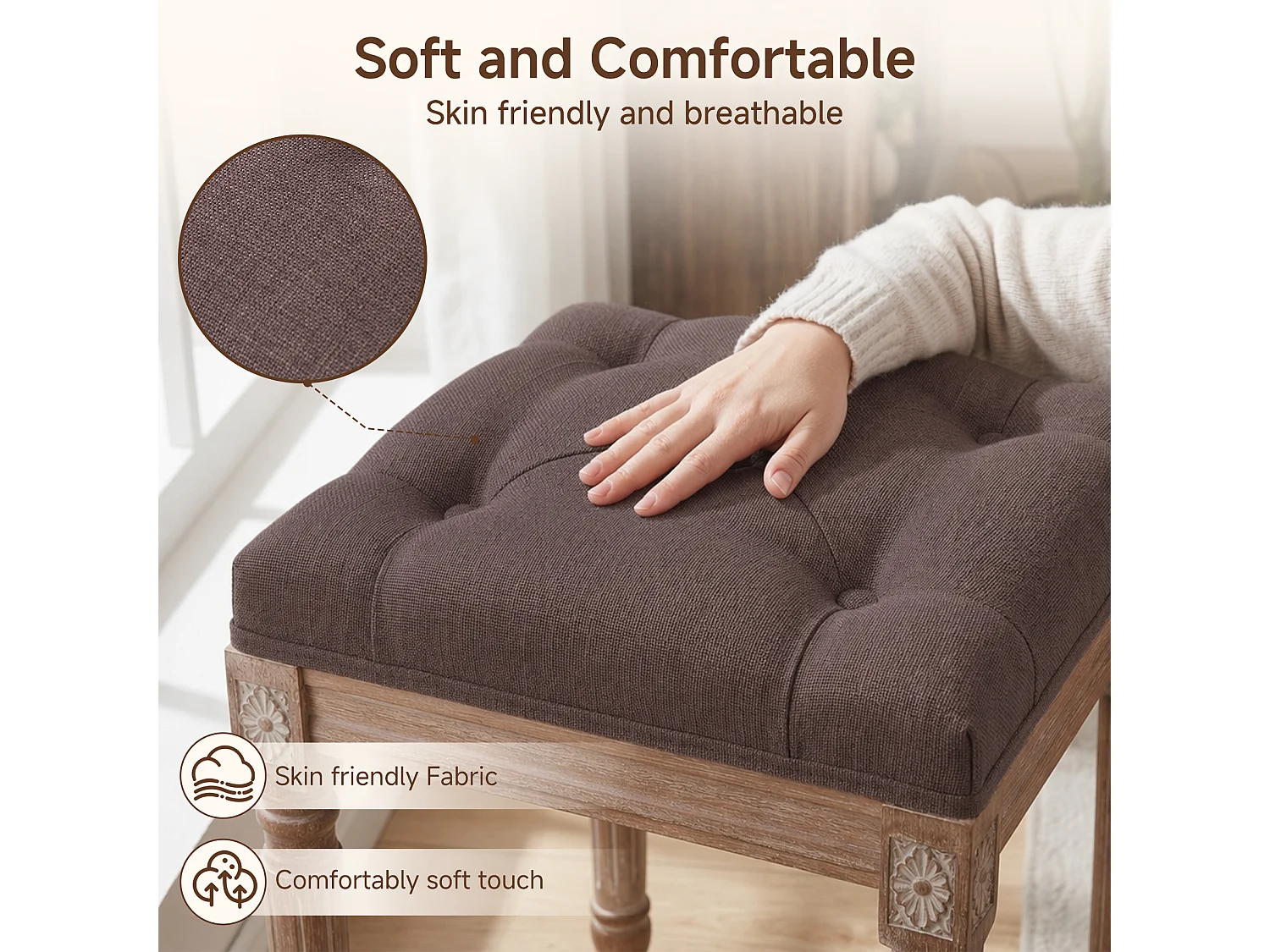 HomeMiYN Banco Zapatero Tapizado, Banqueta de Entrada con Asiento Acolchado para Dormitorio Pasillo y Recibidor