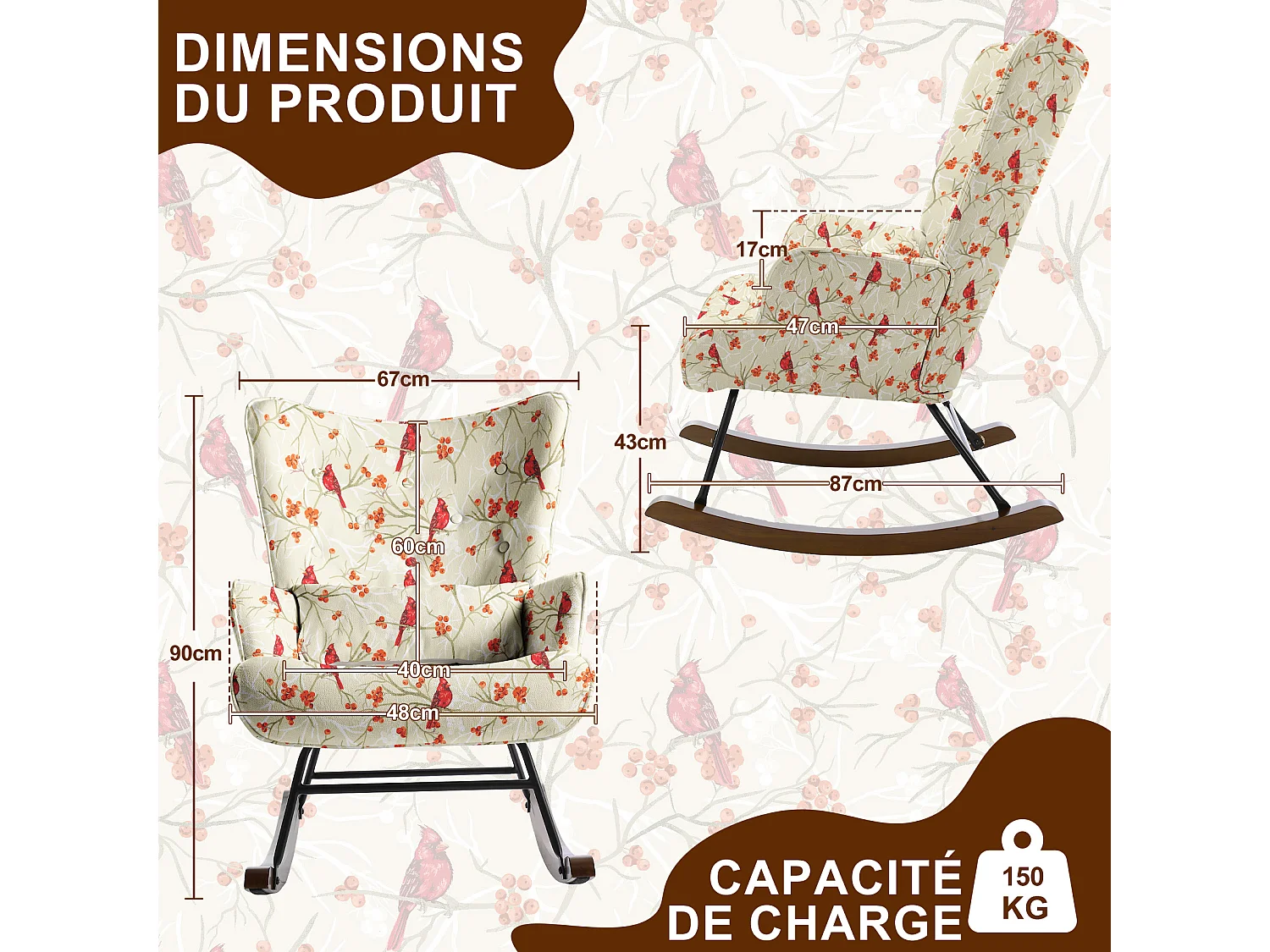 HomeMiYN Fauteuil à Bascule, Fauteuil Relax Rembourré avec Accoudoirs et Dossier Haut Ergonomique