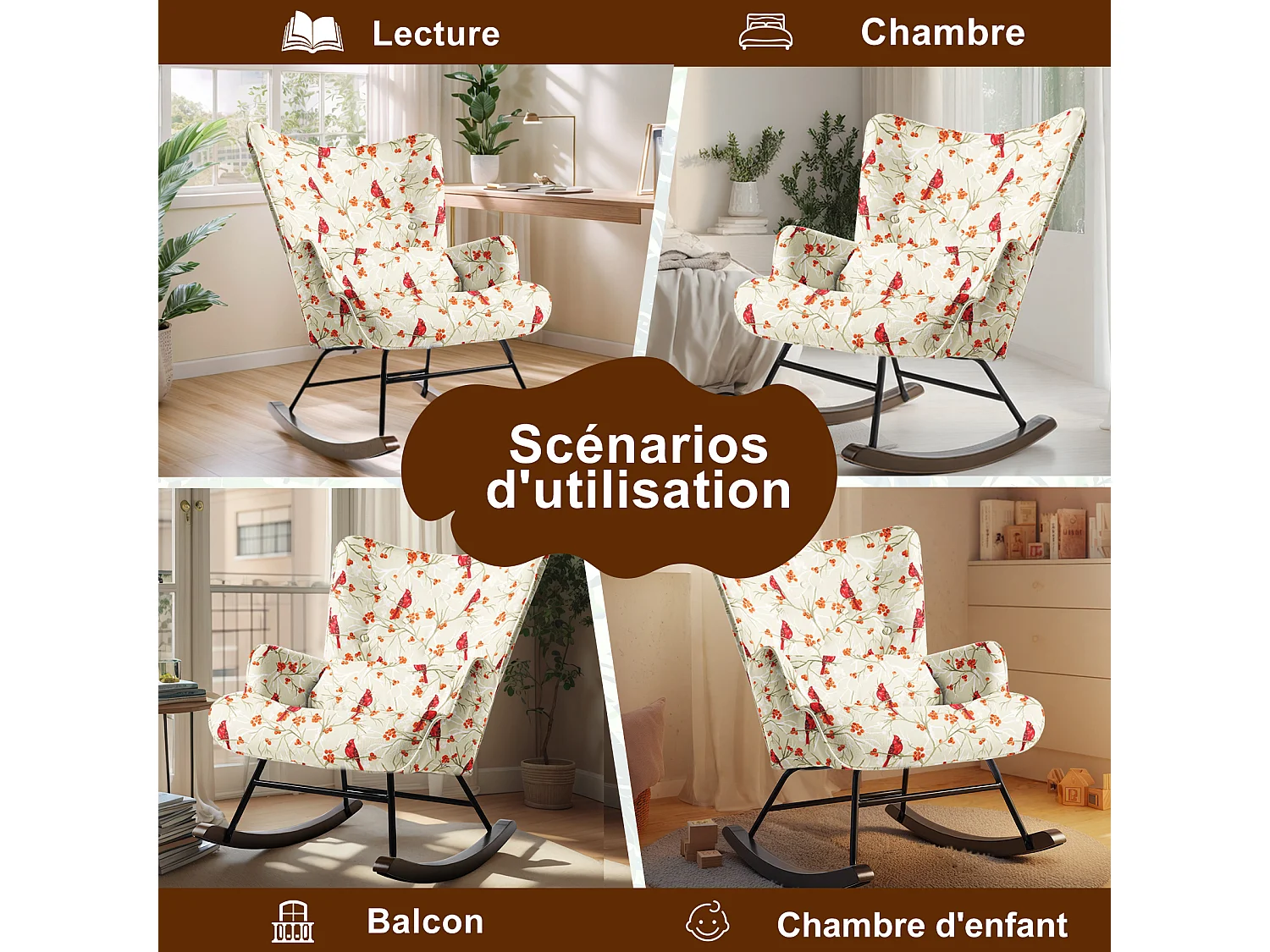 HomeMiYN Fauteuil à Bascule, Fauteuil Relax Rembourré avec Accoudoirs et Dossier Haut Ergonomique