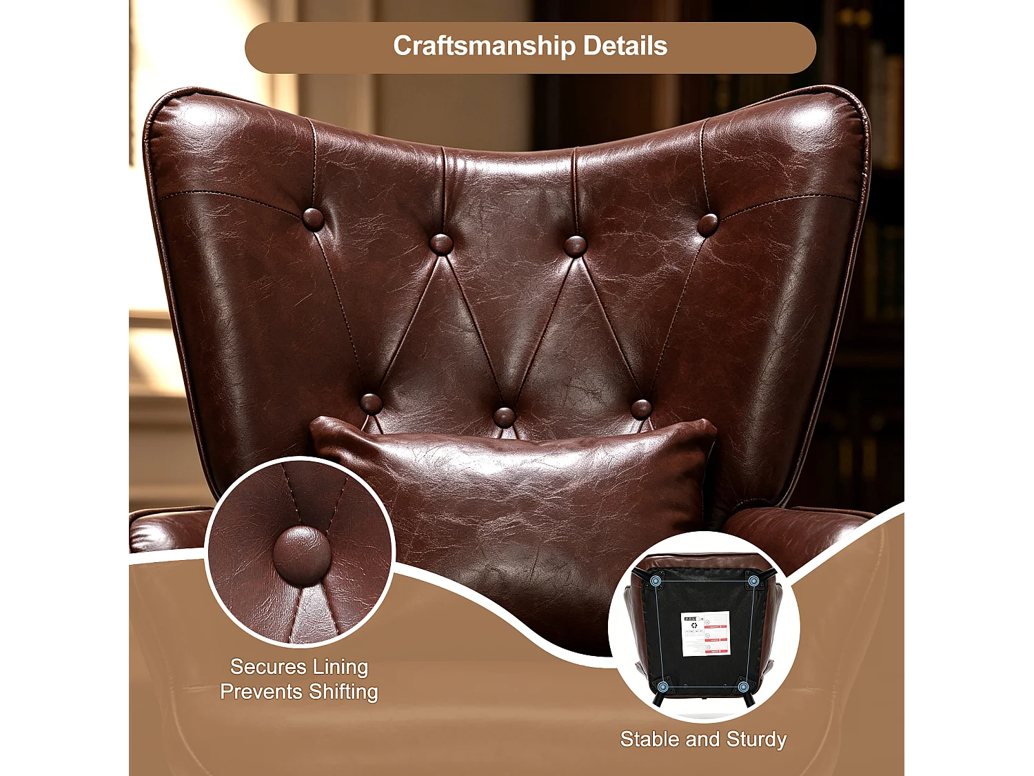 HomeMiYN Relaxfauteuil met Hocker, Hoge Rug Fauteuil met Voetenbankje, Comfortabele Lounge Stoel voor Woonkamer en Slaapkamer
