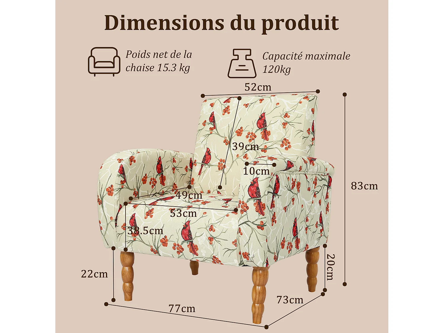 Fauteuil Lounge Moderne – Fauteuil d’Accent Rembourré Confortable avec Dossier Haut pour un Soutien Optimal, Assise Douce avec Coussin, Fauteuil de Lecture Conforta