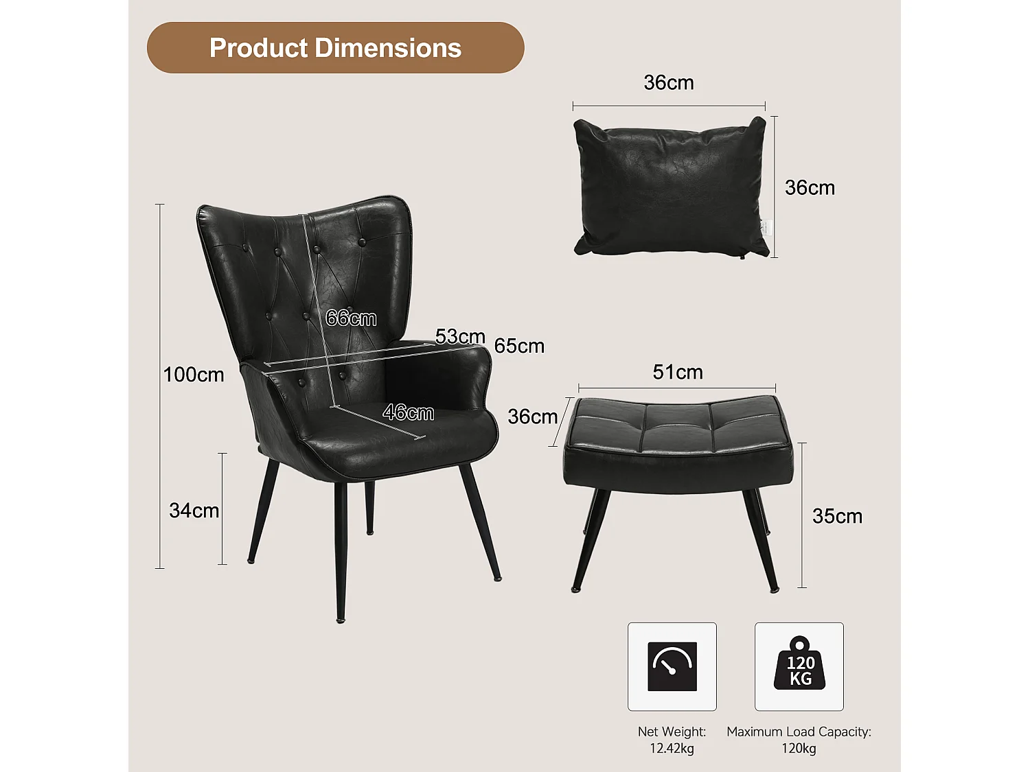 HomeMiYN Relaxfauteuil met Hocker, Hoge Rug Fauteuil met Voetenbankje, Comfortabele Lounge Stoel voor Woonkamer en Slaapkamer