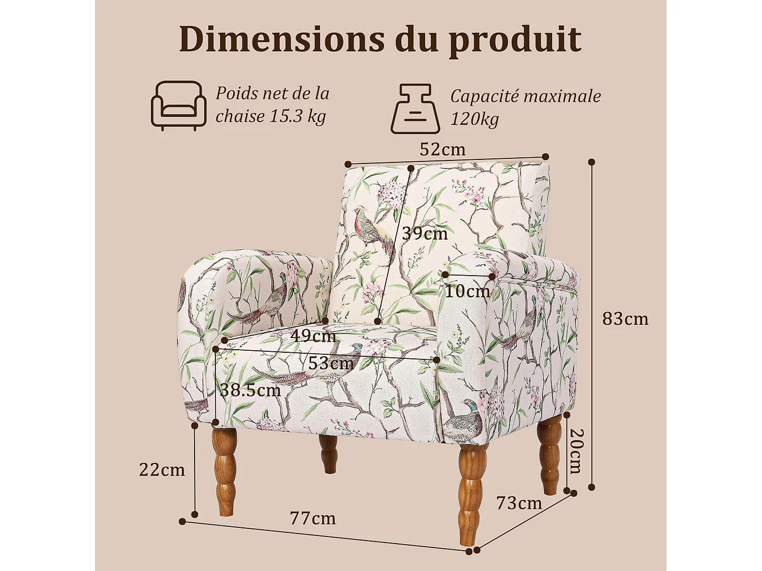 Fauteuil Lounge Moderne – Fauteuil d’Accent Rembourré Confortable avec Dossier Haut pour un Soutien Optimal, Assise Douce avec Coussin, Fauteuil de Lecture Conforta