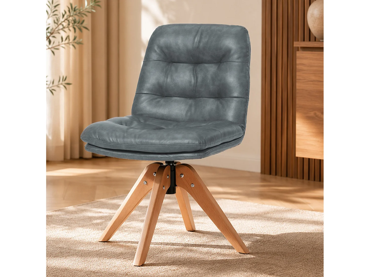 Chaise de Salle à Manger Pivotante Moderne – Chaise Rembourrée en Simili Cuir PU avec Pieds en Bois, Fauteuil Rotatif à 360°, Chaise Confortable pour Cuisine et Sal