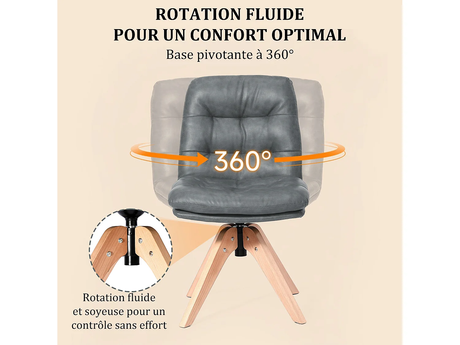 Chaise de Salle à Manger Pivotante Moderne – Chaise Rembourrée en Simili Cuir PU avec Pieds en Bois, Fauteuil Rotatif à 360°, Chaise Confortable pour Cuisine et Sal