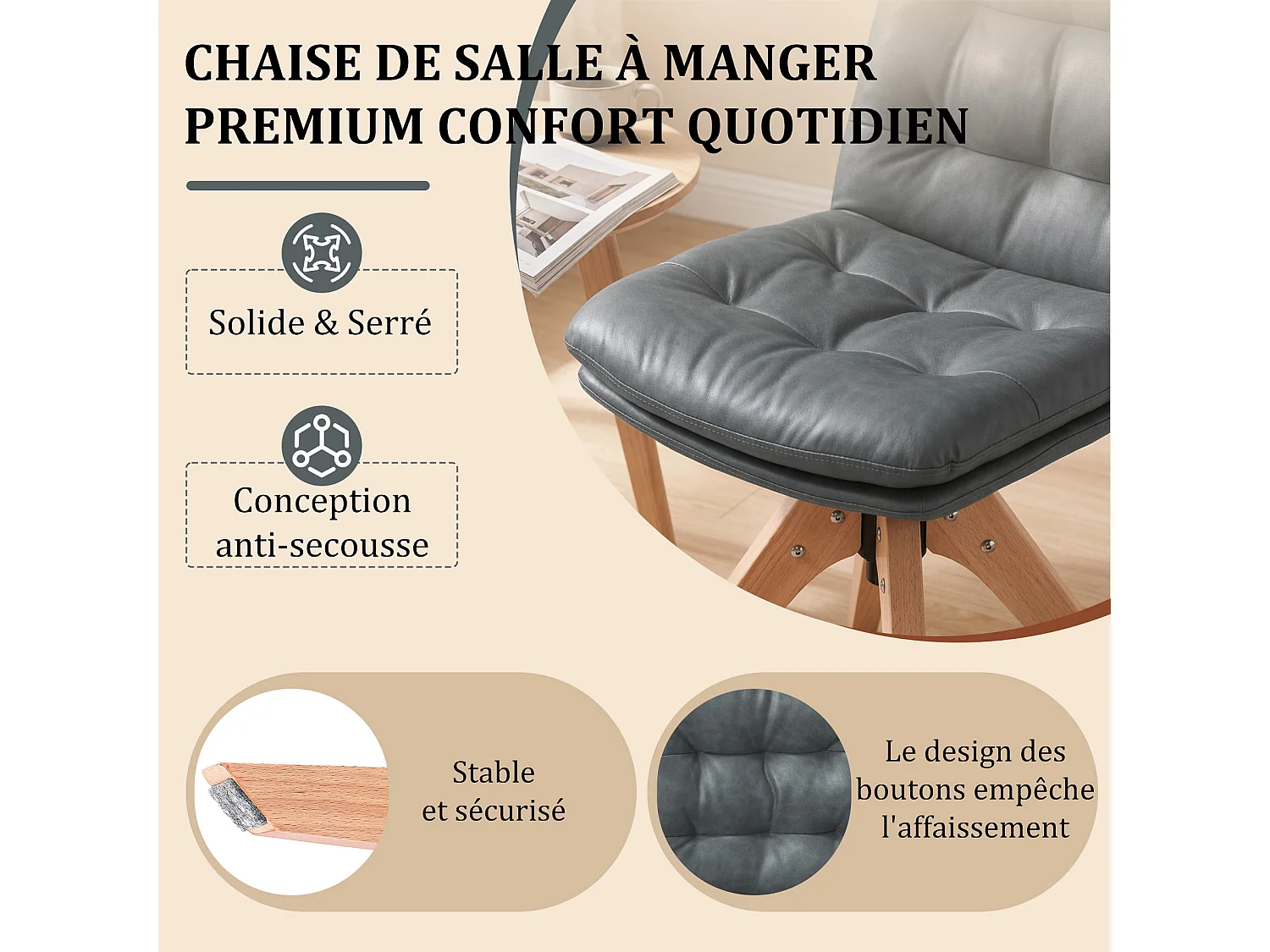 Chaise de Salle à Manger Pivotante Moderne – Chaise Rembourrée en Simili Cuir PU avec Pieds en Bois, Fauteuil Rotatif à 360°, Chaise Confortable pour Cuisine et Sal
