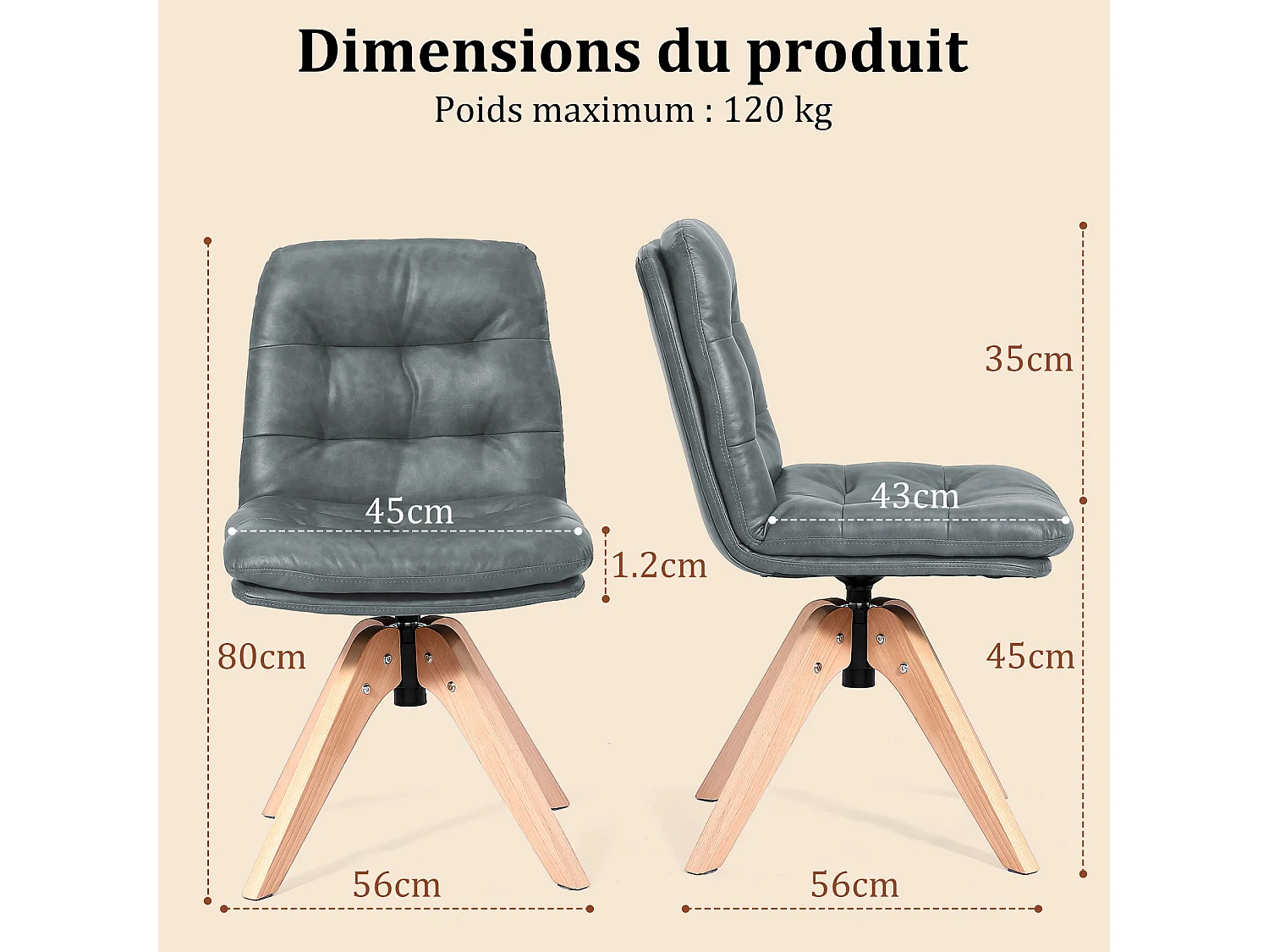 Chaise de Salle à Manger Pivotante Moderne – Chaise Rembourrée en Simili Cuir PU avec Pieds en Bois, Fauteuil Rotatif à 360°, Chaise Confortable pour Cuisine et Sal