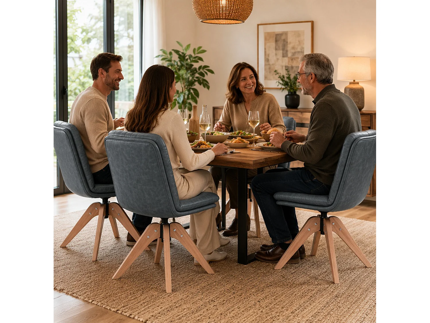 Chaise de Salle à Manger Pivotante Moderne – Chaise Rembourrée en Simili Cuir PU avec Pieds en Bois, Fauteuil Rotatif à 360°, Chaise Confortable pour Cuisine et Sal