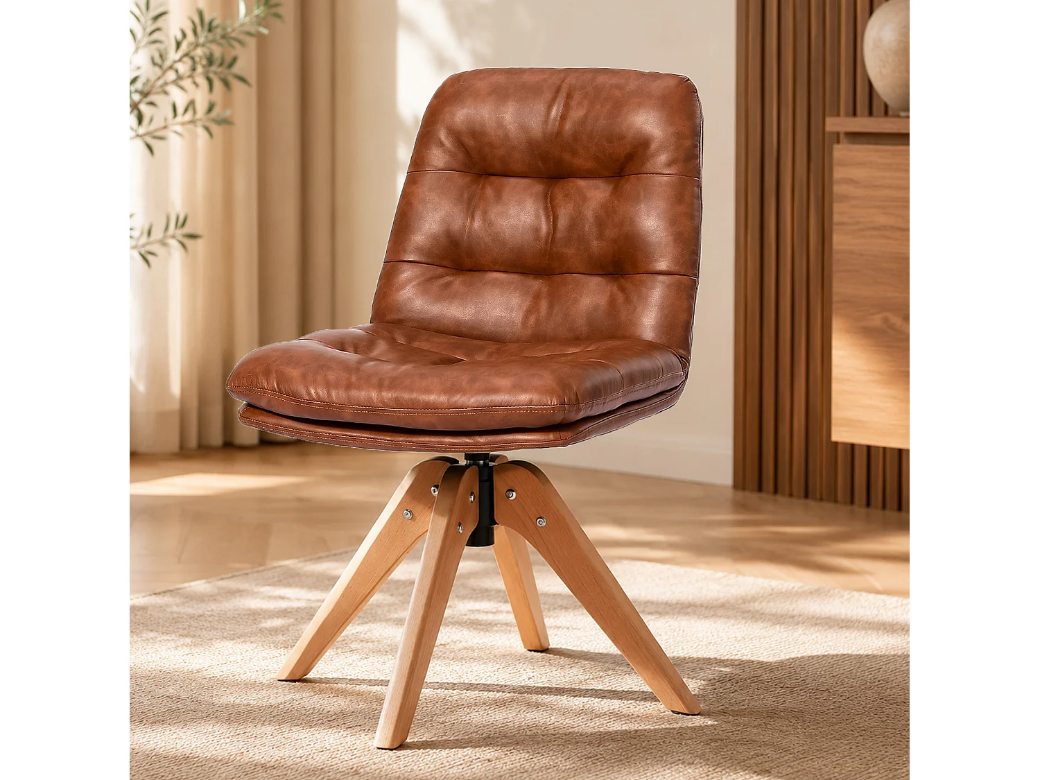 Chaise de Salle à Manger Pivotante Moderne – Chaise Rembourrée en Simili Cuir PU avec Pieds en Bois, Fauteuil Rotatif à 360°, Chaise Confortable pour Cuisine et Sal