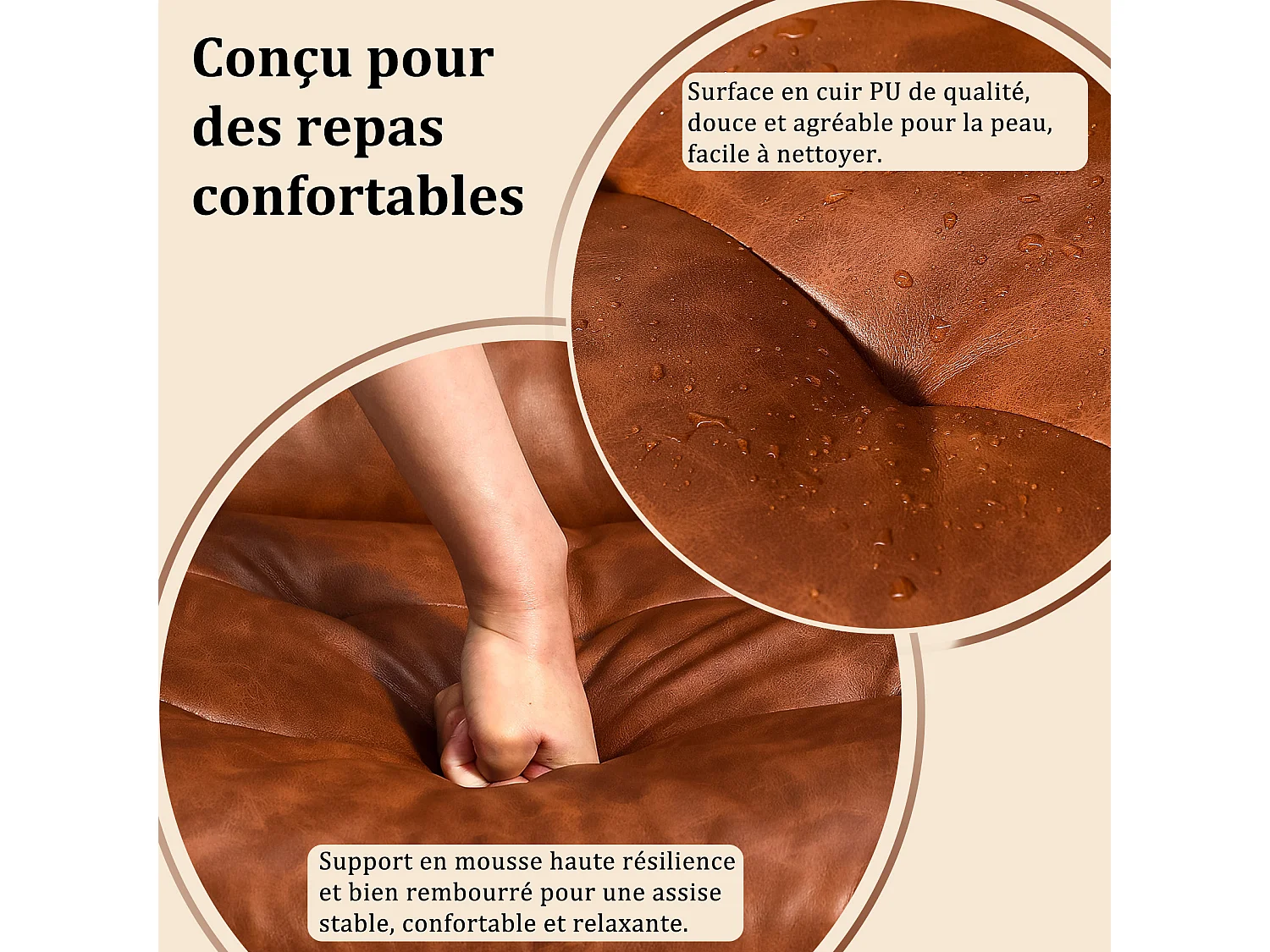 Chaise de Salle à Manger Pivotante Moderne – Chaise Rembourrée en Simili Cuir PU avec Pieds en Bois, Fauteuil Rotatif à 360°, Chaise Confortable pour Cuisine et Sal