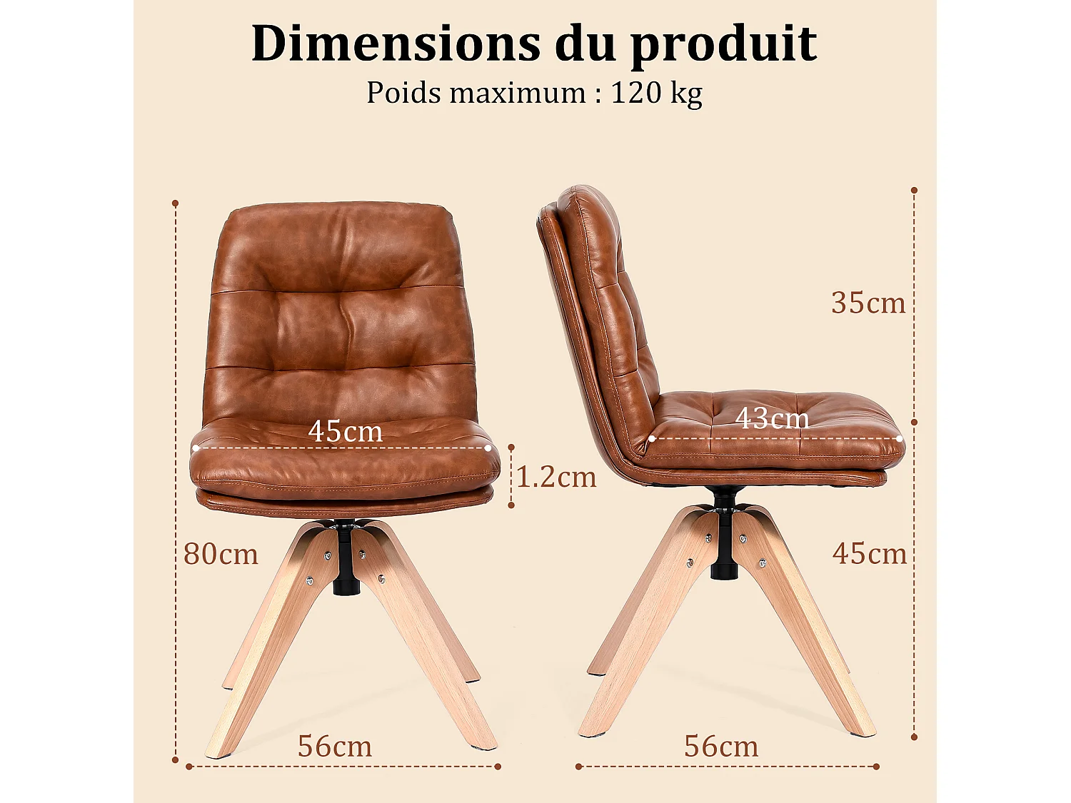 Chaise de Salle à Manger Pivotante Moderne – Chaise Rembourrée en Simili Cuir PU avec Pieds en Bois, Fauteuil Rotatif à 360°, Chaise Confortable pour Cuisine et Sal