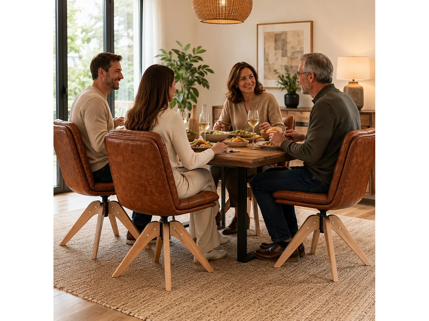 Chaise de Salle à Manger Pivotante Moderne – Chaise Rembourrée en Simili Cuir PU avec Pieds en Bois, Fauteuil Rotatif à 360°, Chaise Confortable pour Cuisine et Sal