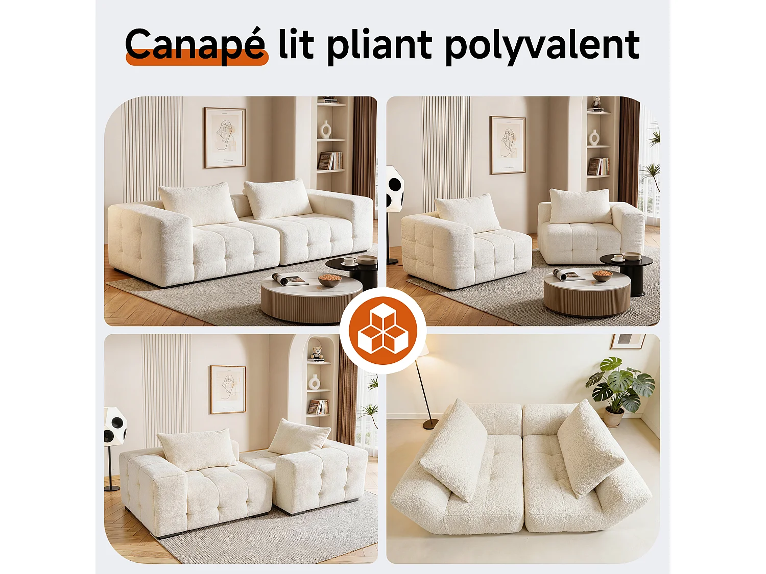 Canapé 2 places modulaire en mousse compressée – design confort nuage, emballé sous vide sans montage, canapé gain de place pour salon et chambre, canapé lounge dou