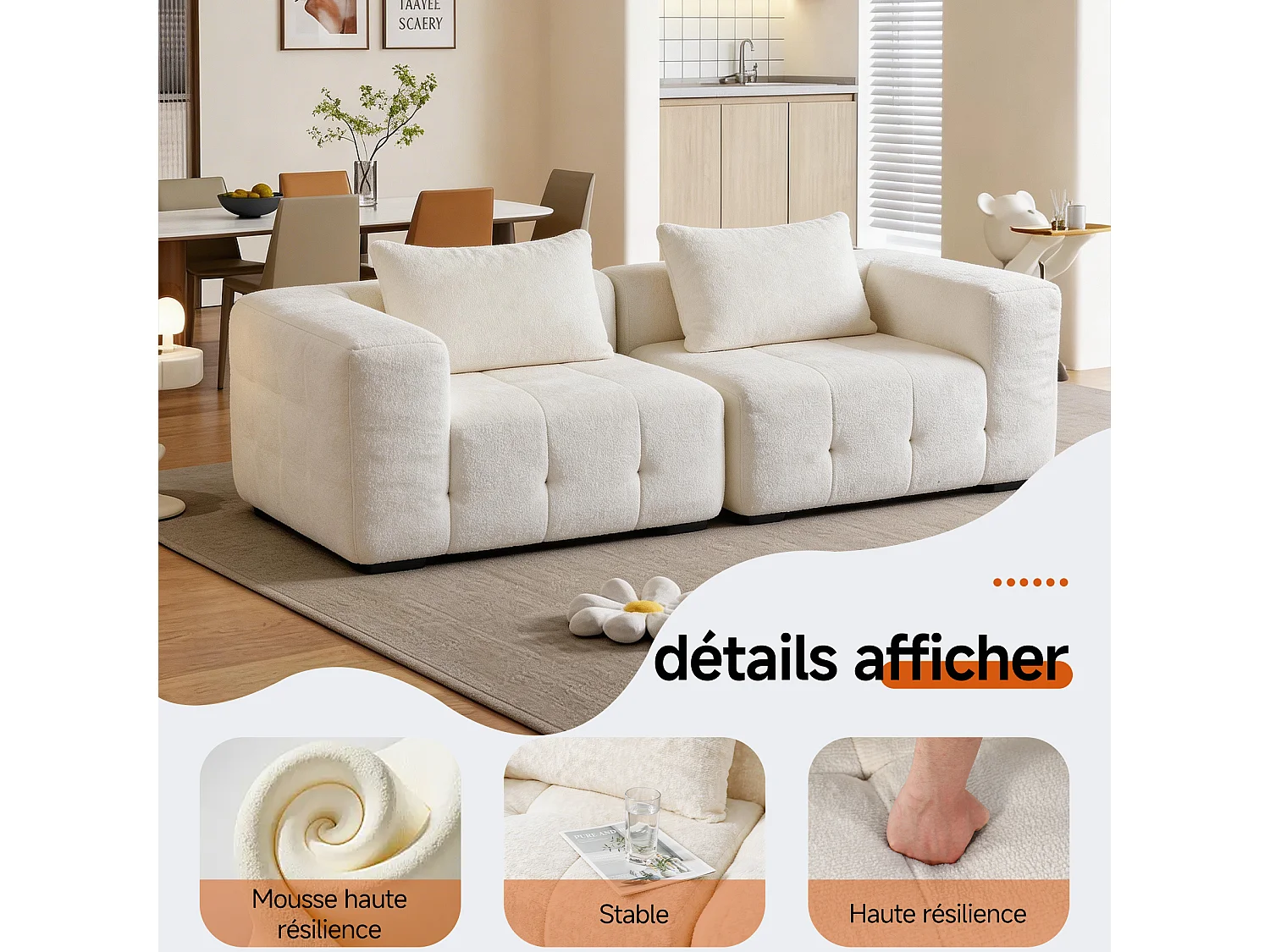 Canapé 2 places modulaire en mousse compressée – design confort nuage, emballé sous vide sans montage, canapé gain de place pour salon et chambre, canapé lounge dou