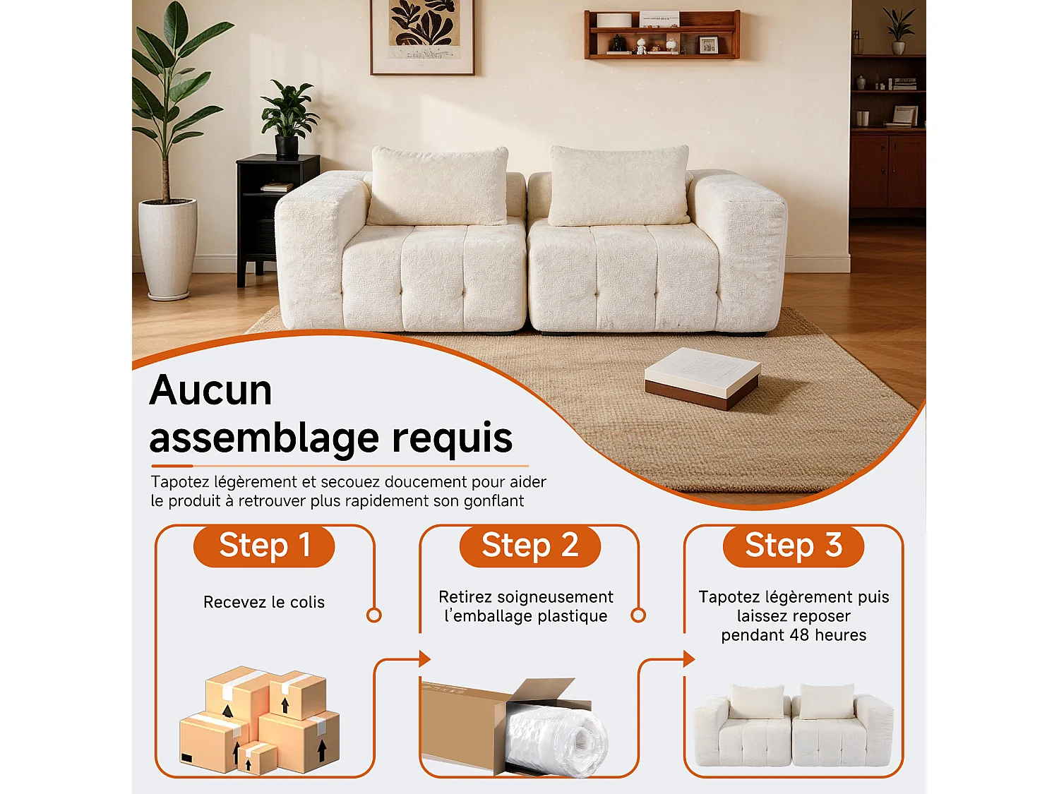 Canapé 2 places modulaire en mousse compressée – design confort nuage, emballé sous vide sans montage, canapé gain de place pour salon et chambre, canapé lounge dou