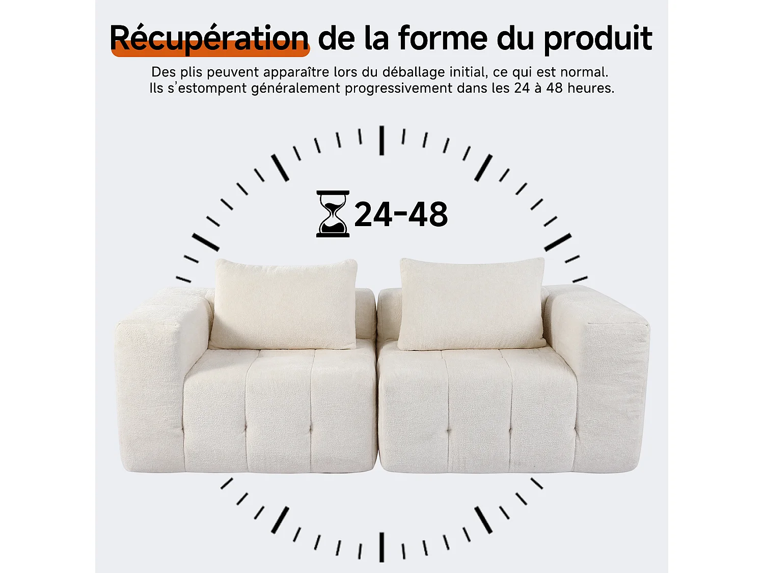 Canapé 2 places modulaire en mousse compressée – design confort nuage, emballé sous vide sans montage, canapé gain de place pour salon et chambre, canapé lounge dou