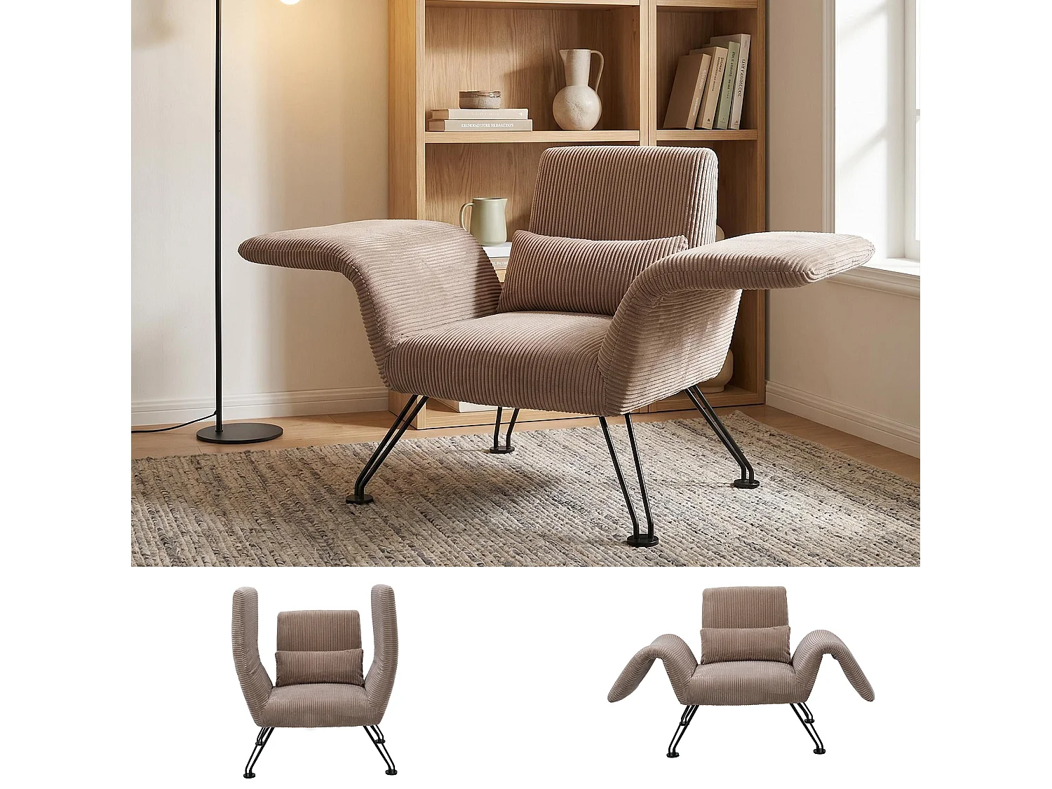 Vleugelstoel met Kussen – Verstelbare Fauteuil met Hoge Rugleuning voor Optimale Ondersteuning, Comfortabele Gestoffeerde Leesstoel, Moderne Accentstoel voor Woonka