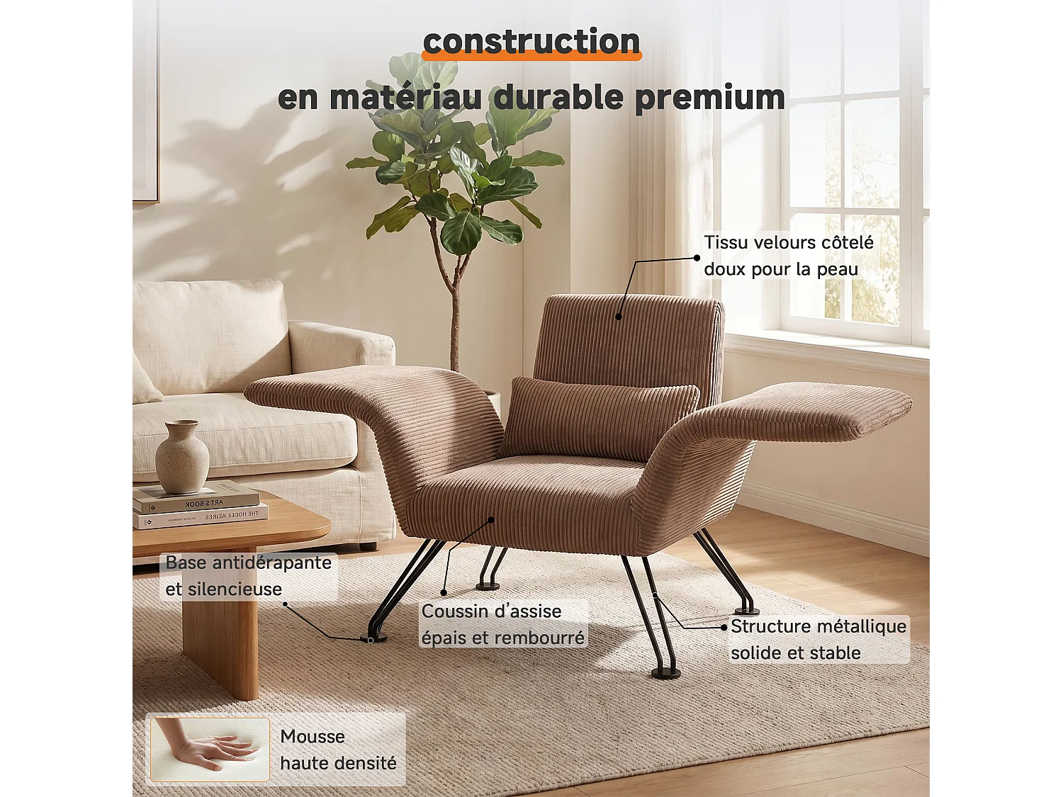 Vleugelstoel met Kussen – Verstelbare Fauteuil met Hoge Rugleuning voor Optimale Ondersteuning, Comfortabele Gestoffeerde Leesstoel, Moderne Accentstoel voor Woonka