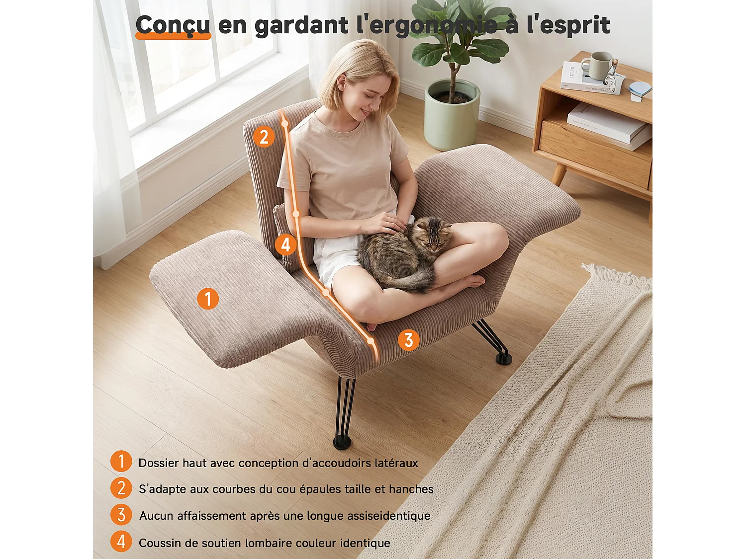 Vleugelstoel met Kussen – Verstelbare Fauteuil met Hoge Rugleuning voor Optimale Ondersteuning, Comfortabele Gestoffeerde Leesstoel, Moderne Accentstoel voor Woonka
