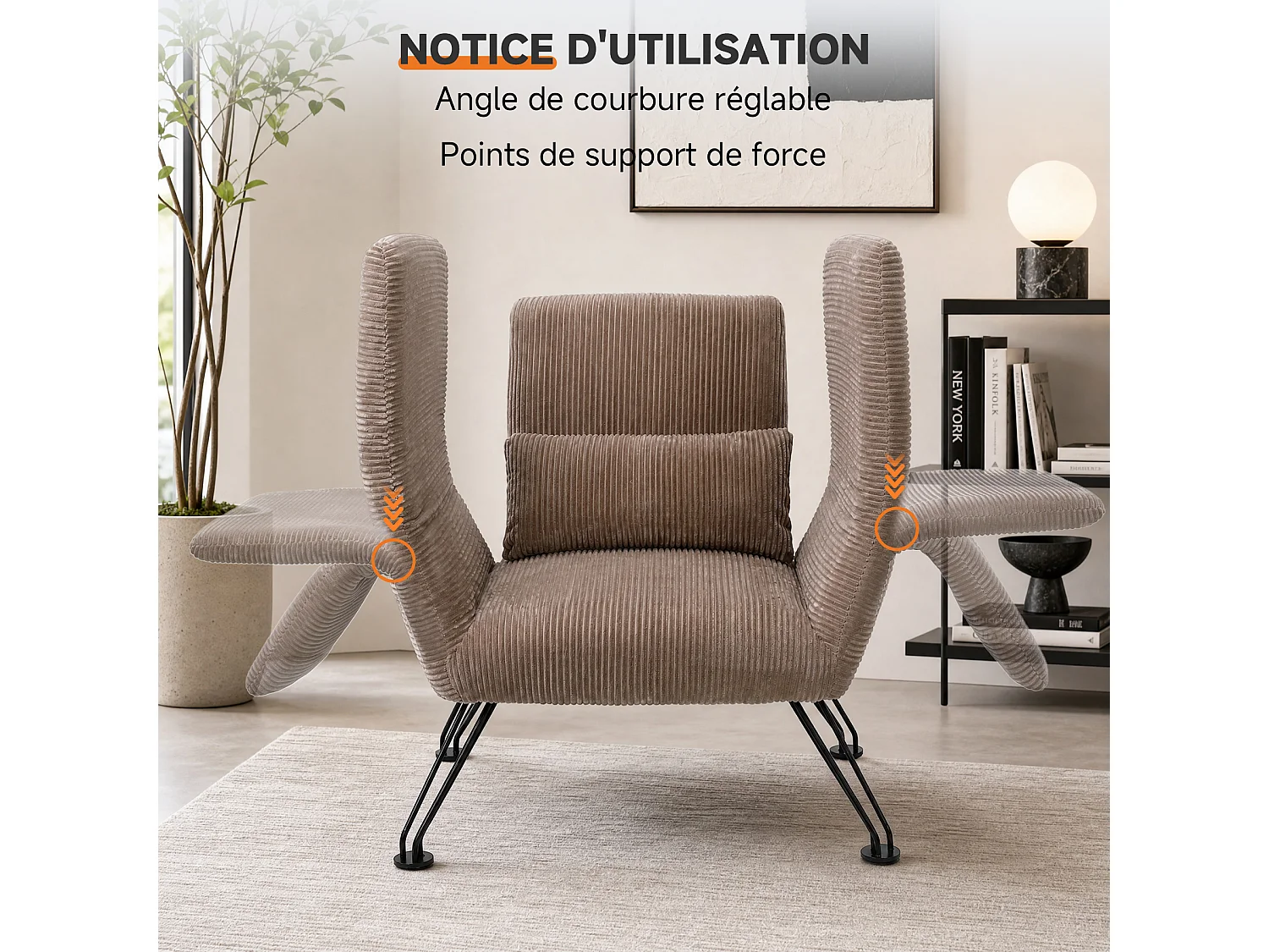 Vleugelstoel met Kussen – Verstelbare Fauteuil met Hoge Rugleuning voor Optimale Ondersteuning, Comfortabele Gestoffeerde Leesstoel, Moderne Accentstoel voor Woonka