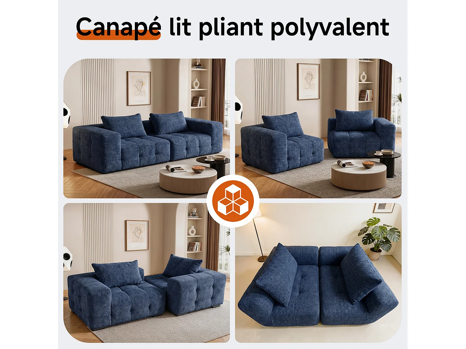 Canapé 2 places modulaire en mousse compressée – design confort nuage, emballé sous vide sans montage, canapé gain de place pour salon et chambre, canapé lounge dou