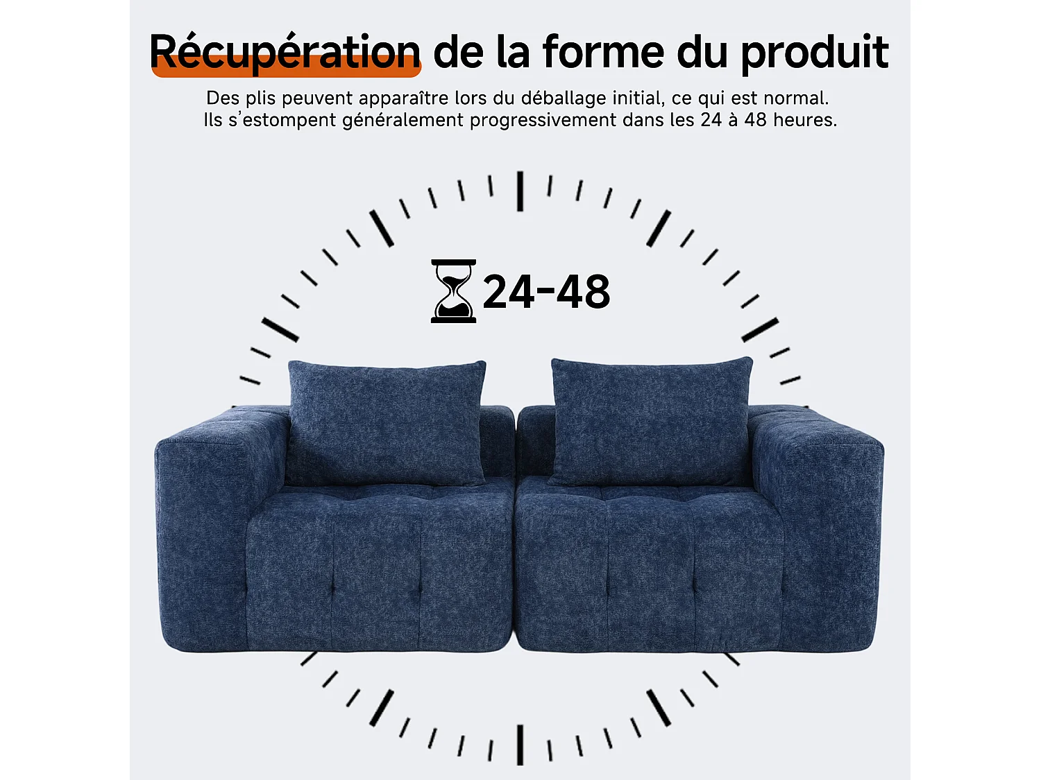 Canapé 2 places modulaire en mousse compressée – design confort nuage, emballé sous vide sans montage, canapé gain de place pour salon et chambre, canapé lounge dou