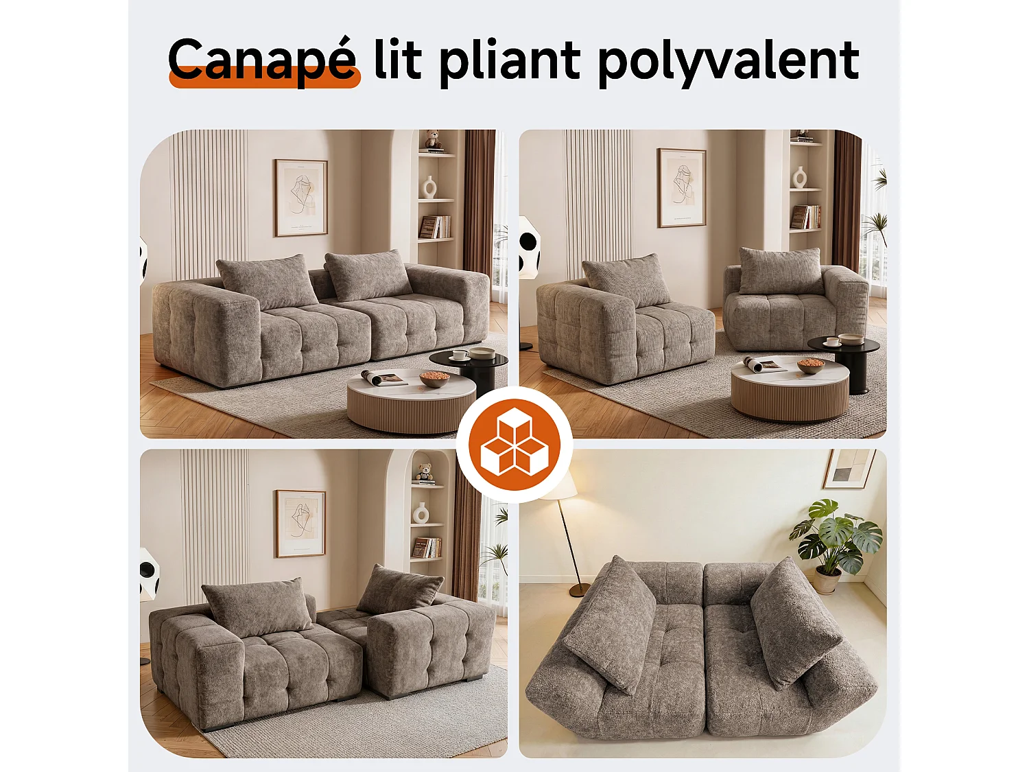 Canapé 2 places modulaire en mousse compressée – design confort nuage, emballé sous vide sans montage, canapé gain de place pour salon et chambre, canapé lounge dou