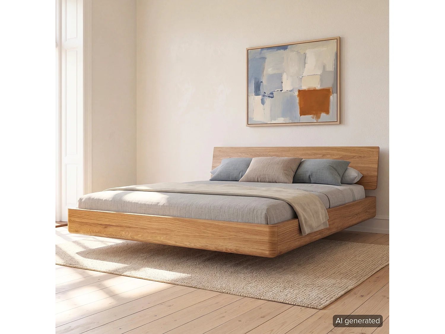 Łóżko lewitujące drewniane dębowe Visby LENA bez szafek / 140x200 cm, lakier naturalny