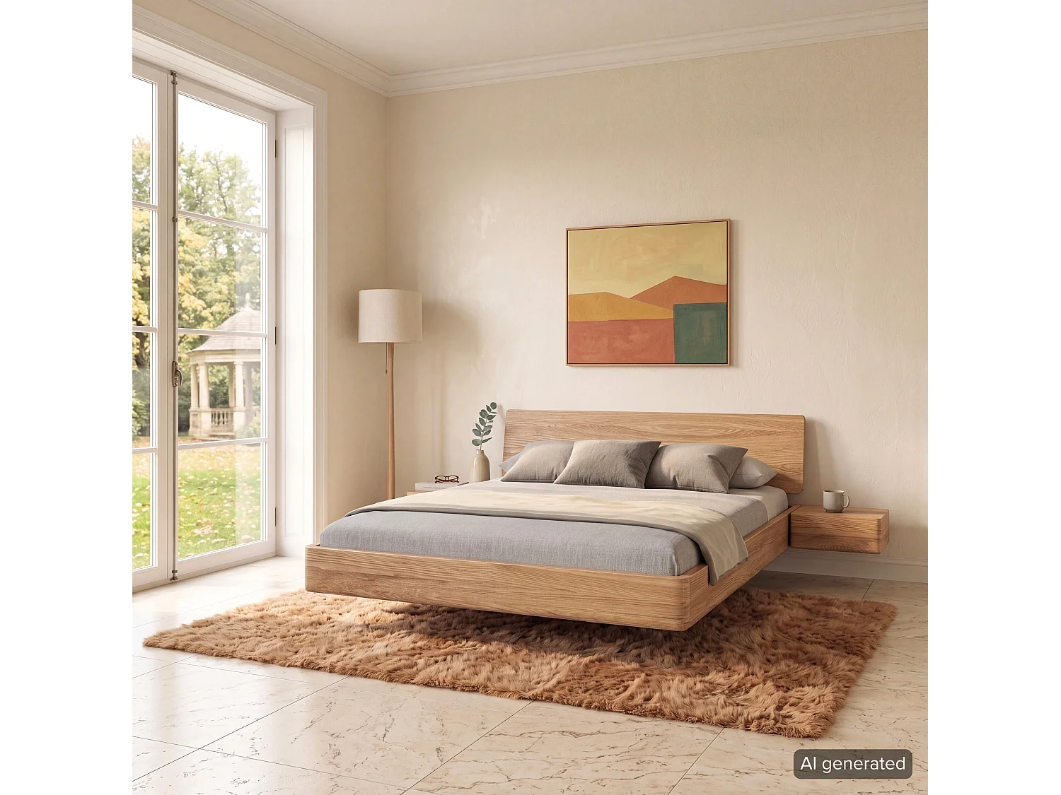 Łóżko lewitujące drewniane dębowe Visby LENA z szafkami / 180x200 cm, lakier naturalny